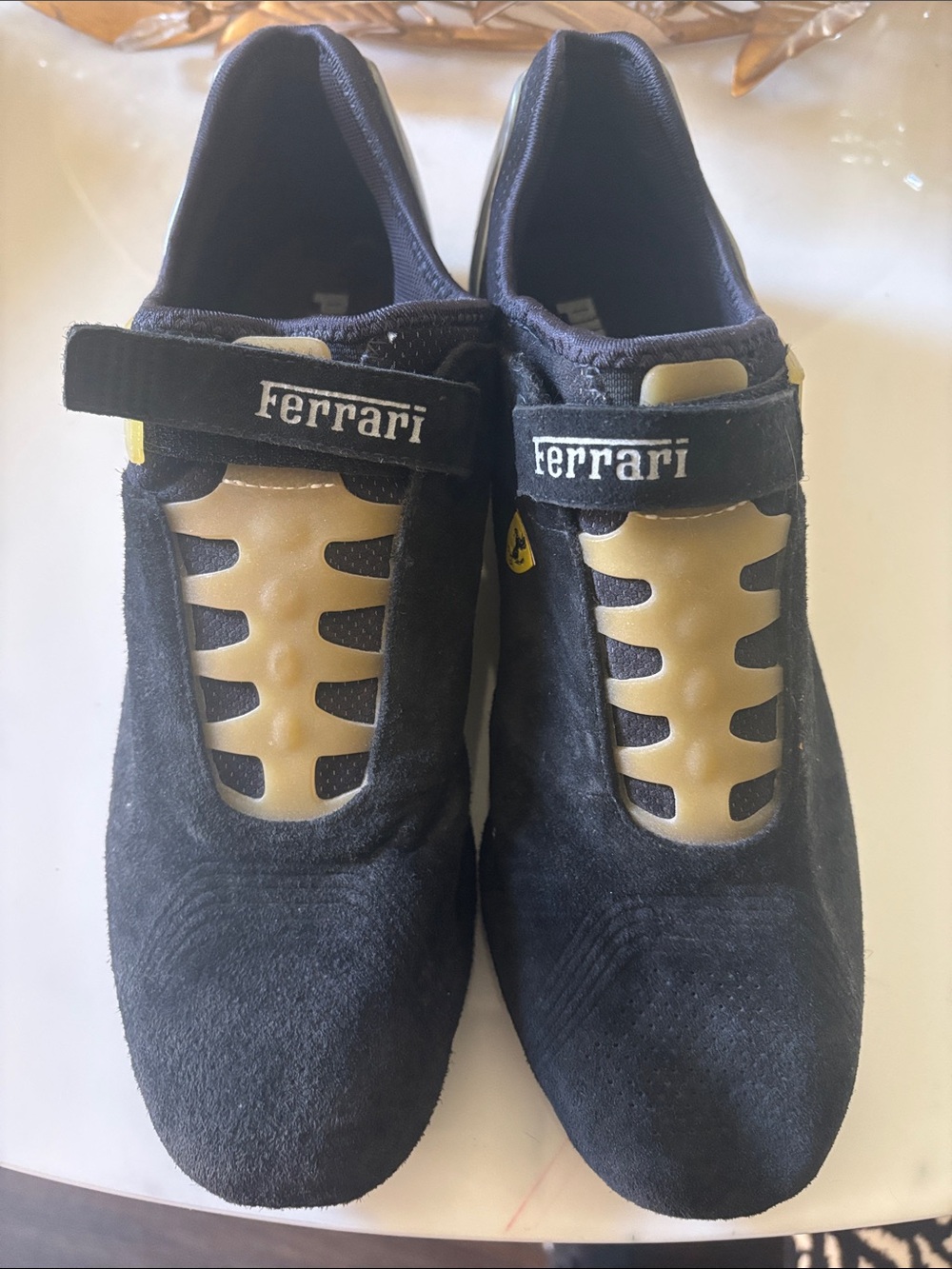 Ferrari Black Suede Sneakers with Gold Detailing